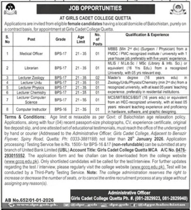 Girls cadet college job img